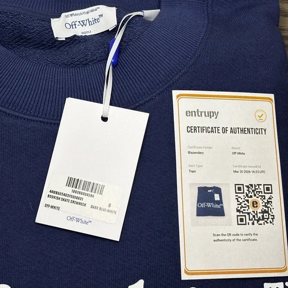 Off-White Bookish Skate Crewneck Dark Blue White Logo Sweatshirt Size M NWT COA - Picture 3 of 9